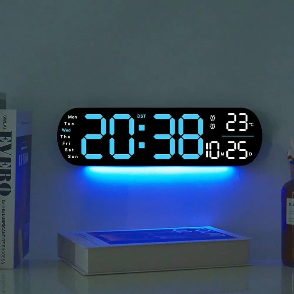 Ambient Lights LED Digital Wall Clock Temperature Display Humidity Display Large LED Display Clock Brightness Adjustable