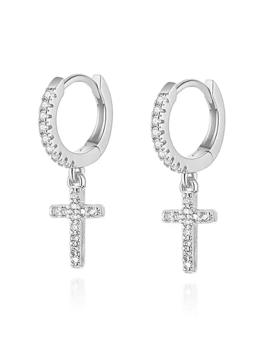 Orecchini a cerchio con croce in zirconia cubica per donna