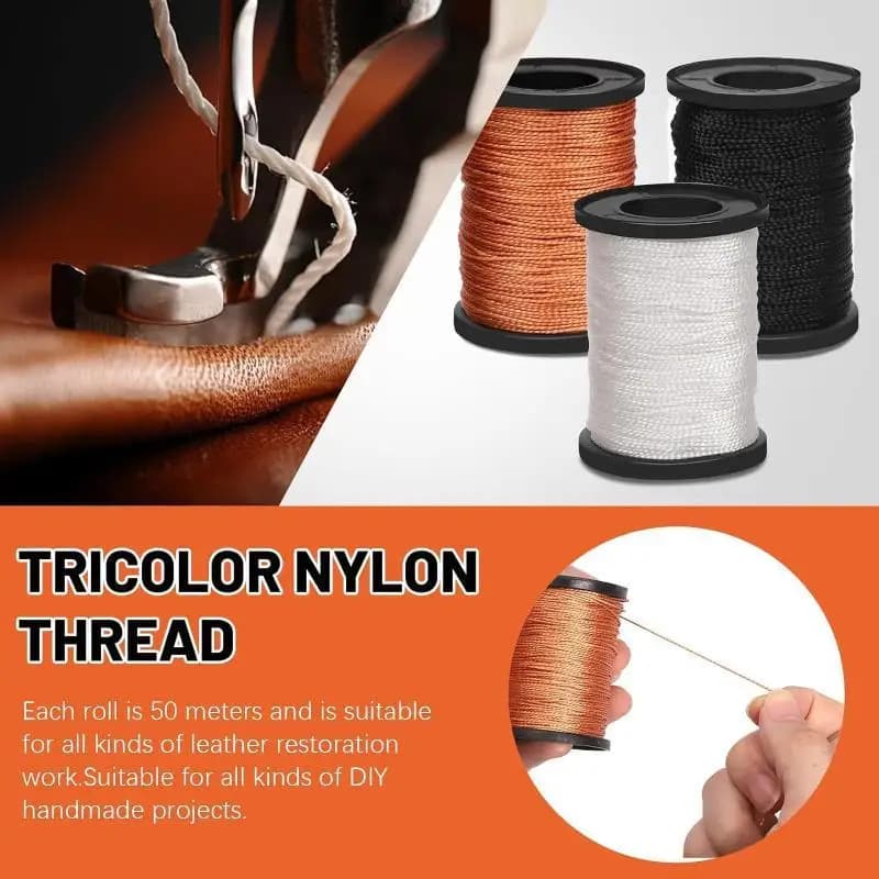 DIY Leather Sewing Kit Leather Sewing Awl Needle With Copper Handle Set Repairing Leather Shoes Sewing Tools Set〔White〕