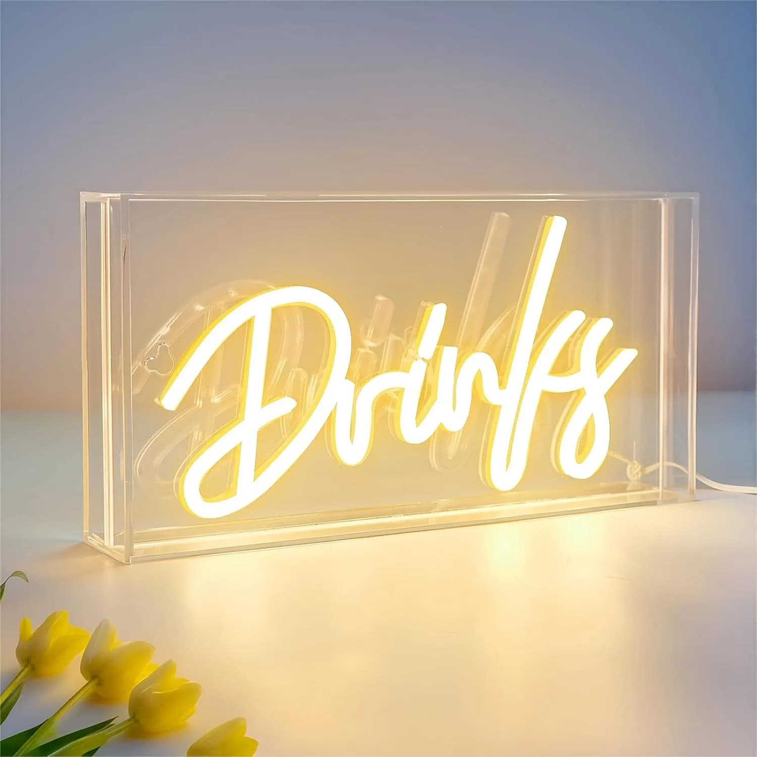 Drinks Neon Sign LED USB Lightbox with ON/OFF Switch for Table Decor, Home Bar, Kitchen Wall Decor