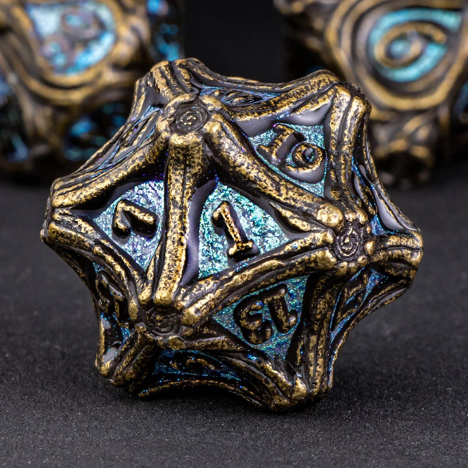 Set di dadi in metallo DND, dadi di Dungeon e Dragon, gioco di ruolo di ruolo Dadi poliedrici D20 D12 D10 D8 D6 D4 【blu】