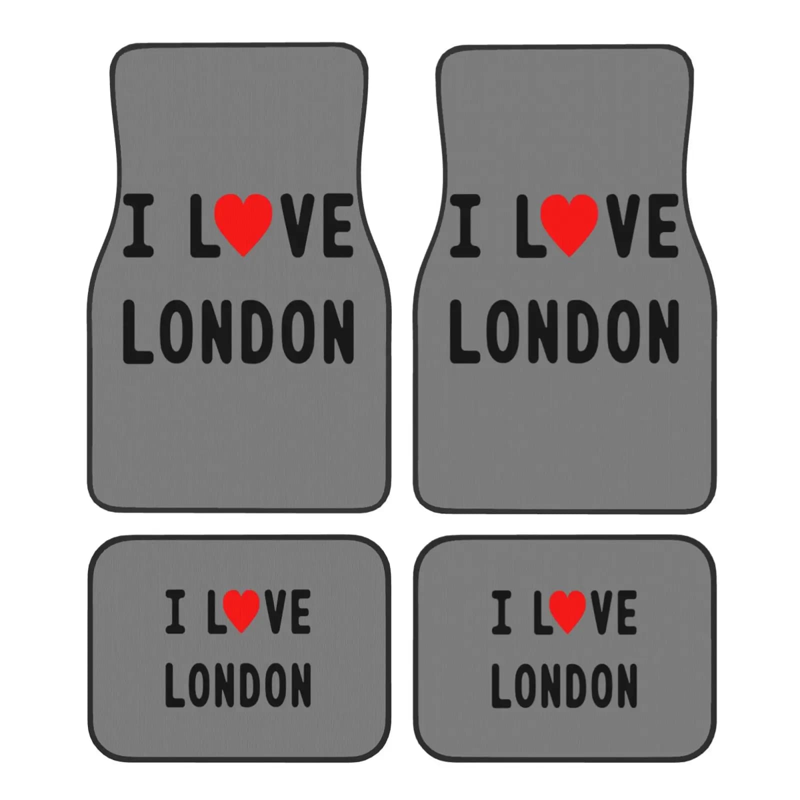 I Love London Tappetini per auto con stampa testo Tappeti antiscivolo Tappeti Tappetini per auto anteriori e posteriori Set di 4 pezzi Accessori per auto Decor