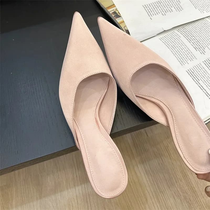 Eilyken 2026 new summer concise tip women's slippers fashion slim heels low party pumps mule sliding shoes