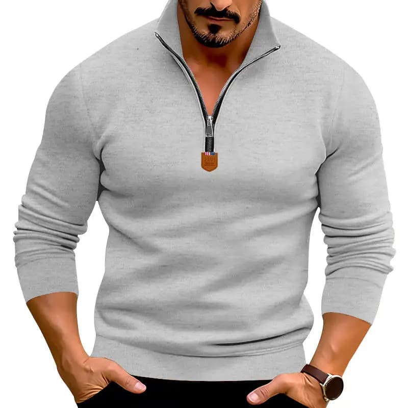 Men's Casual Long Sleeve Fleece Lined Hoodie Stand Collar Zipper Top Autumn Winter Comfortable Polyester Fiber Clothing