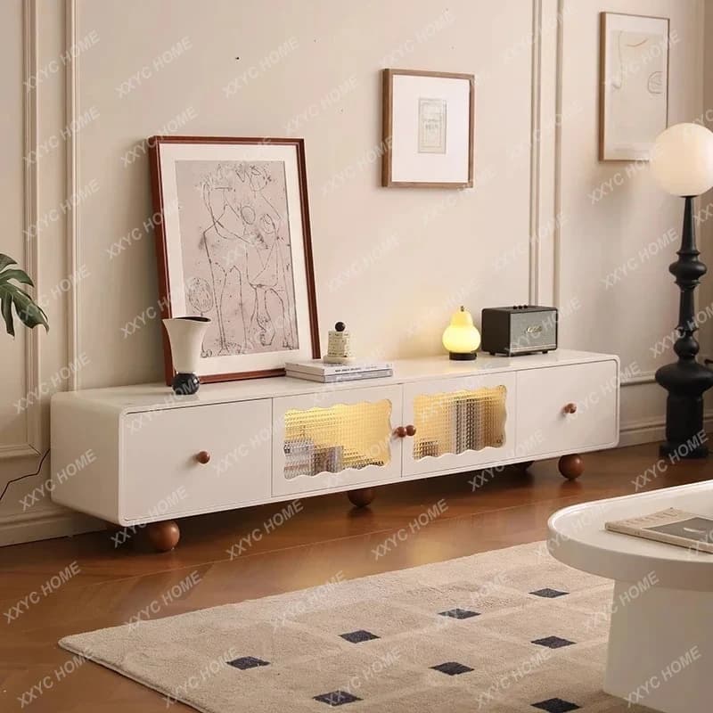 Mobile TV da Soggiorno con Display a L, Armadietti Bianchi Moderni, Tavolo Porta TV con Spazio di Archiviazione, Arredamento per Casa