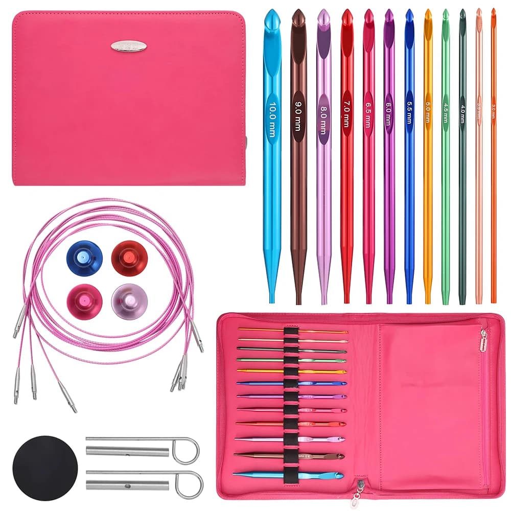 Set di uncinetti tunisini multicolori da 10 pezzi con cavo Uncinetti in alluminio lunghi 15 cm Aghi per uncinetto intercambiabili da 3 mm-10 mm