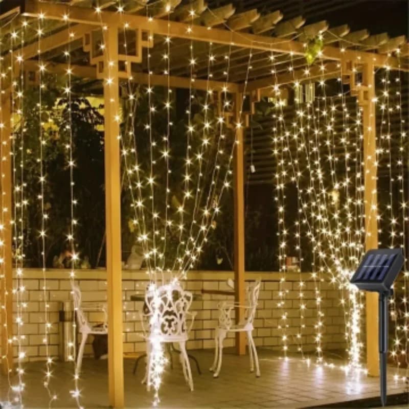 1 Confezione di Luci a Tenda Solari da 200 LED, Impermeabili per Esterni, 8 Modalità di Illuminazione, Luci Fatate a Tenda per Decorazioni di Matrimoni e Feste