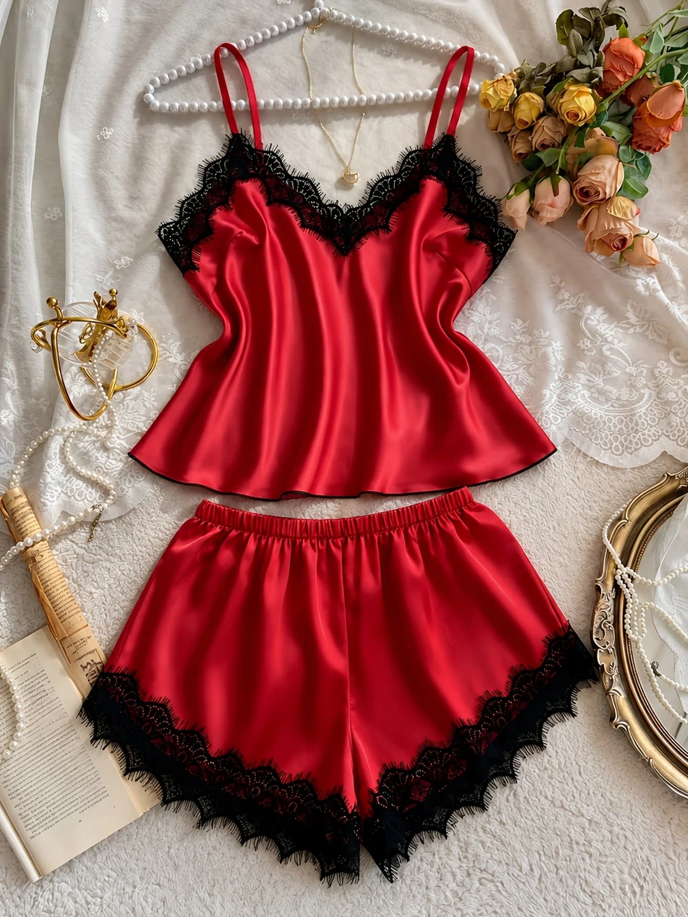 2026 Summer Lace Silk Pajama Set For Women Sleepwear Sexy Lingerie Camisole Vest And Shorts Two-Piece Comfortable Casual Pijamas