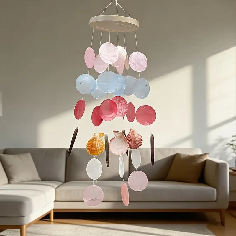 Top Quality Artisan Rainbow Seashell Wind Chime, Coastal Aesthetic Garden Decor (Wind Chime Pieces Only)