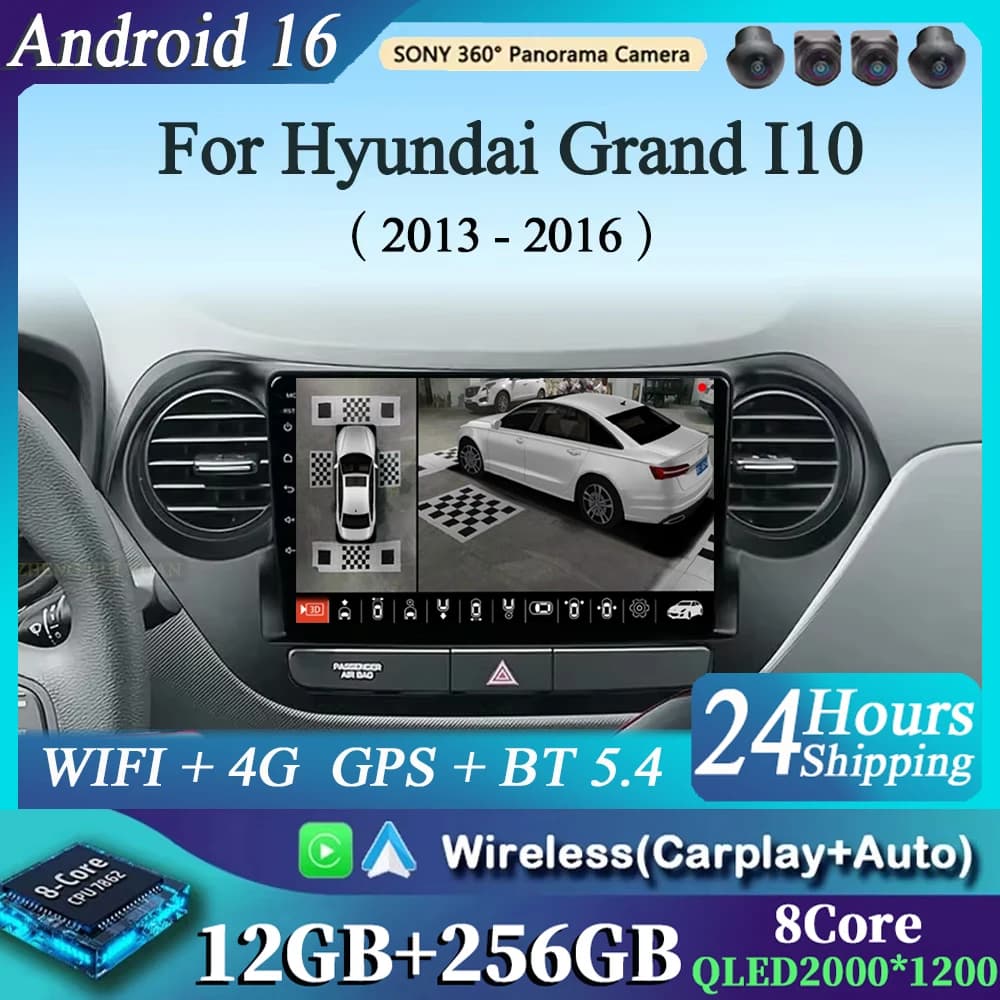 Autoradio Android 16 CarPlay con Navigazione Multimediale e Video per Hyundai Grand I10 2013 - 2016