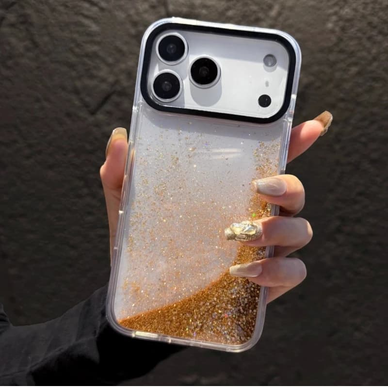 Dynamic Glitter Quicksand Case for iPhone 17 16 15 Pro Max Moving Sand Liquid Back Cover Black Camera Anti-fall Clear Hard Shell