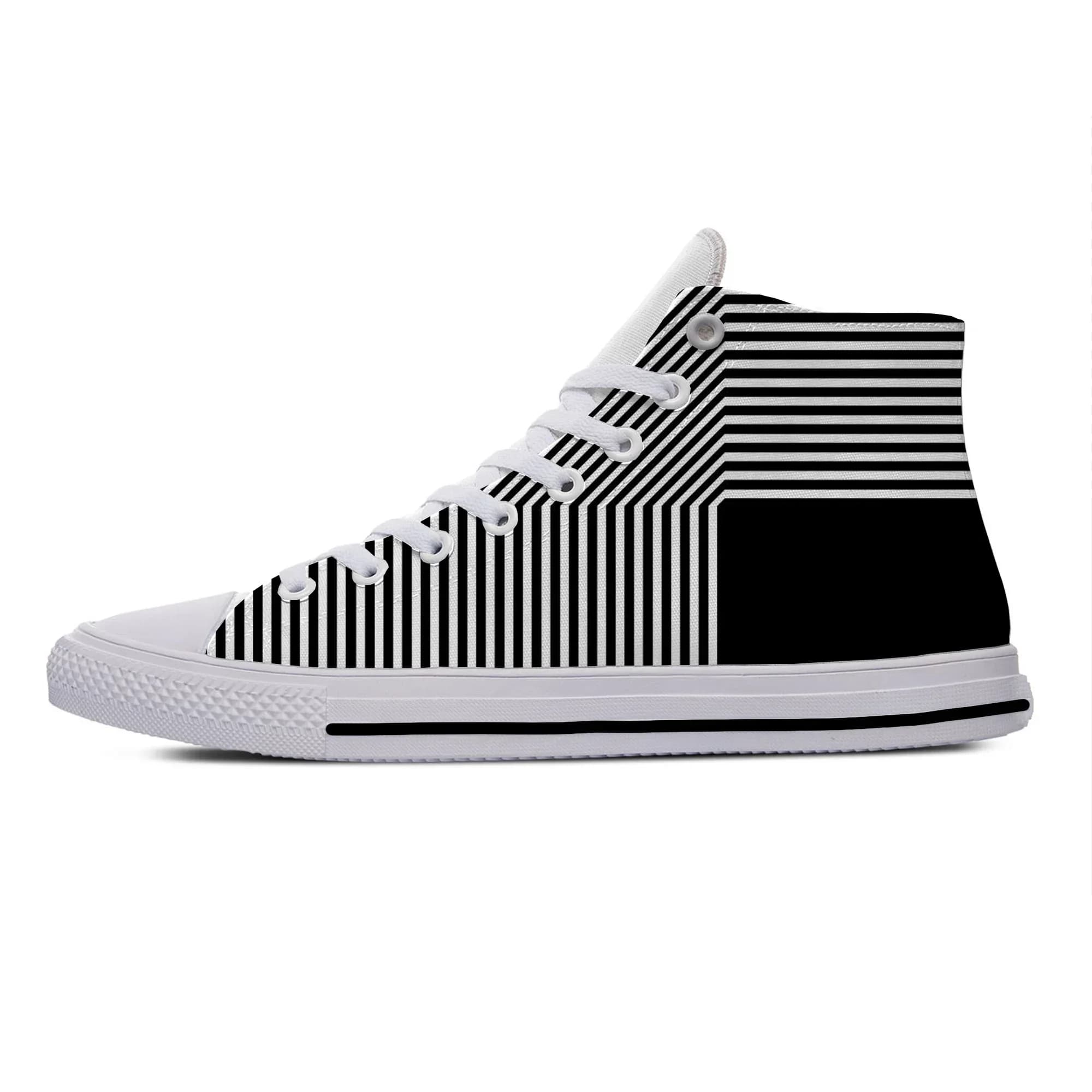 Hot Black and White Stripes Fashion Board Shoes Popular Breathable Casual Shoes High Top Lightweight Men Women Summer Sneakers