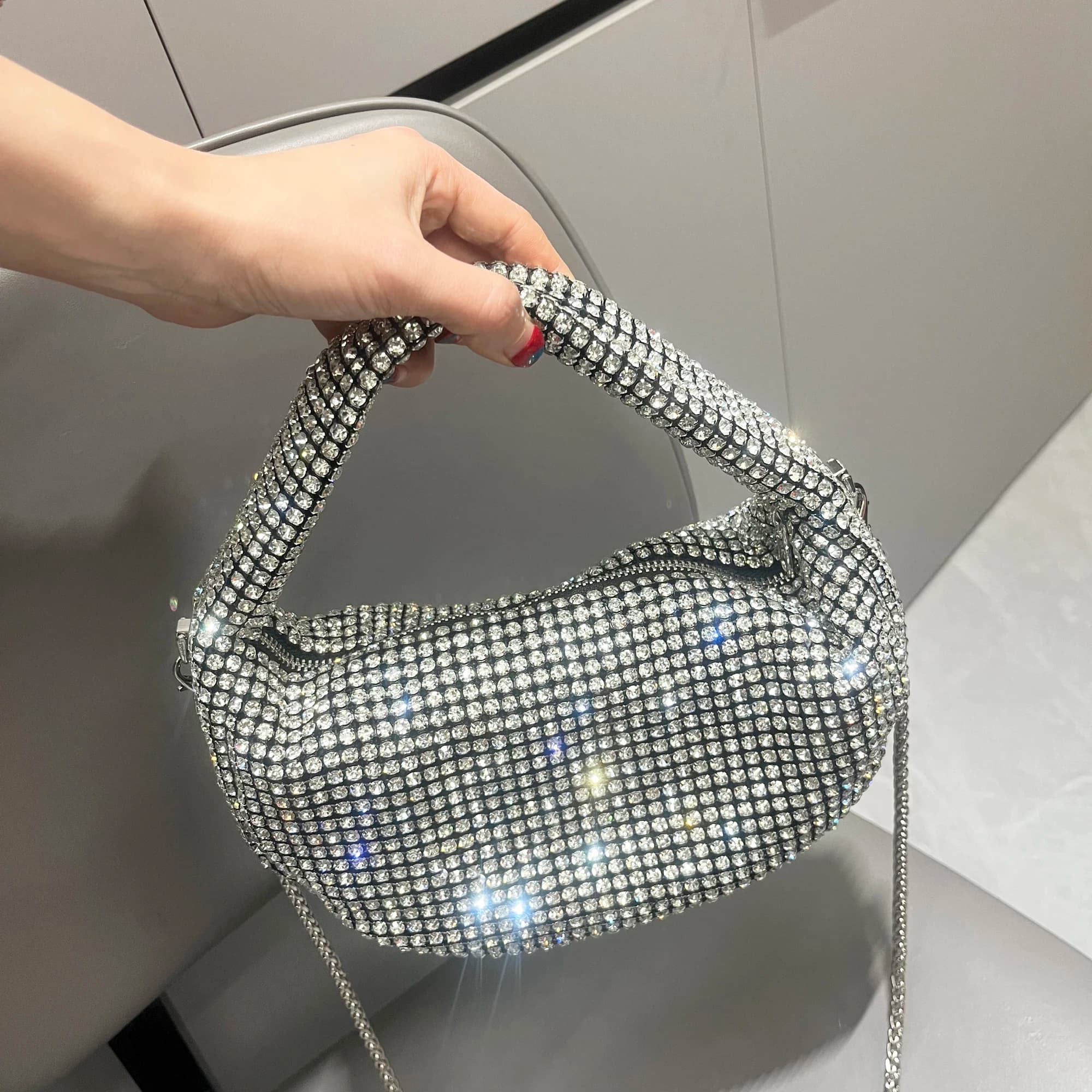 Pochette in cristallo lucido Borsa a tracolla con strass Borse e borsette fatte a mano Pochette da sera di design di lusso