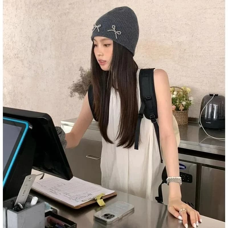 INS Wind Bow Warm Wool Hat Autumn and Winter Essential Korean Blogger Knitted Hat Cold Hat Korean INS Wind Hat Headgear Hat