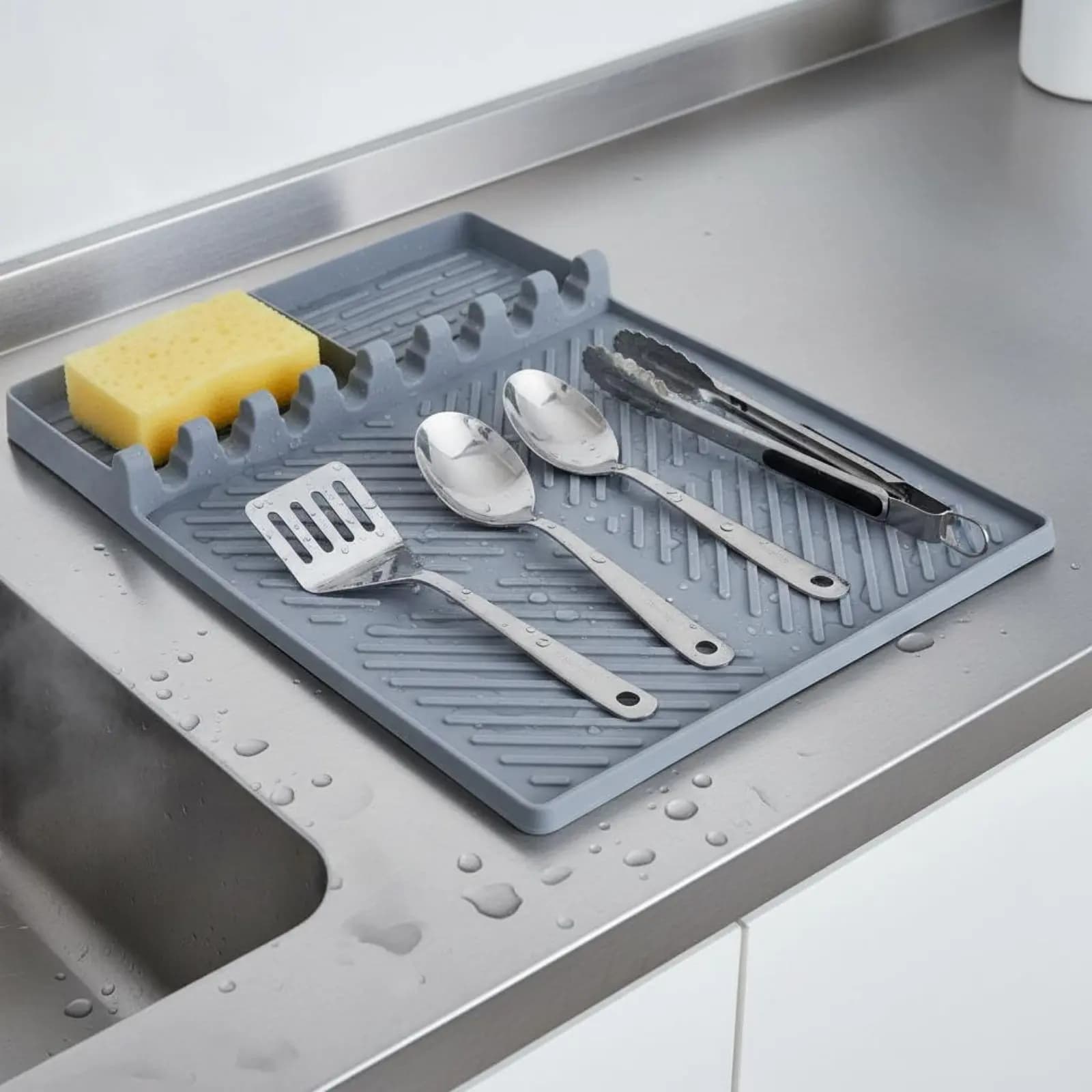 Tappetino da Cucina in Silicone Resistente al Calore, Supporto per Cucchiai con Bordi Rialzati, Organizzatore da Cucina Versatile