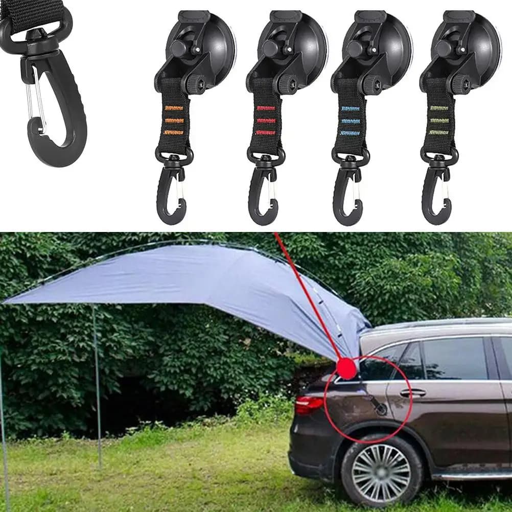 Ventosa per tenda da auto da 4 pezzi con gancio di fissaggio, accessorio per telo da campeggio come tendalino laterale per auto, potenti ganci a ventosa