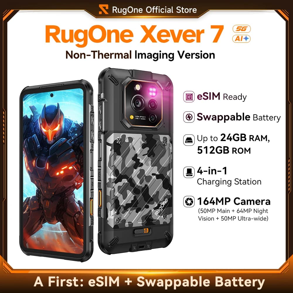 RugOne Xever 7 5G Rugged Phone Android 15 Smartphone 512 GB ROM 12 + 12 GB RAM 6,67" 120 Hz AMOLED NFC Batteria intercambiabile