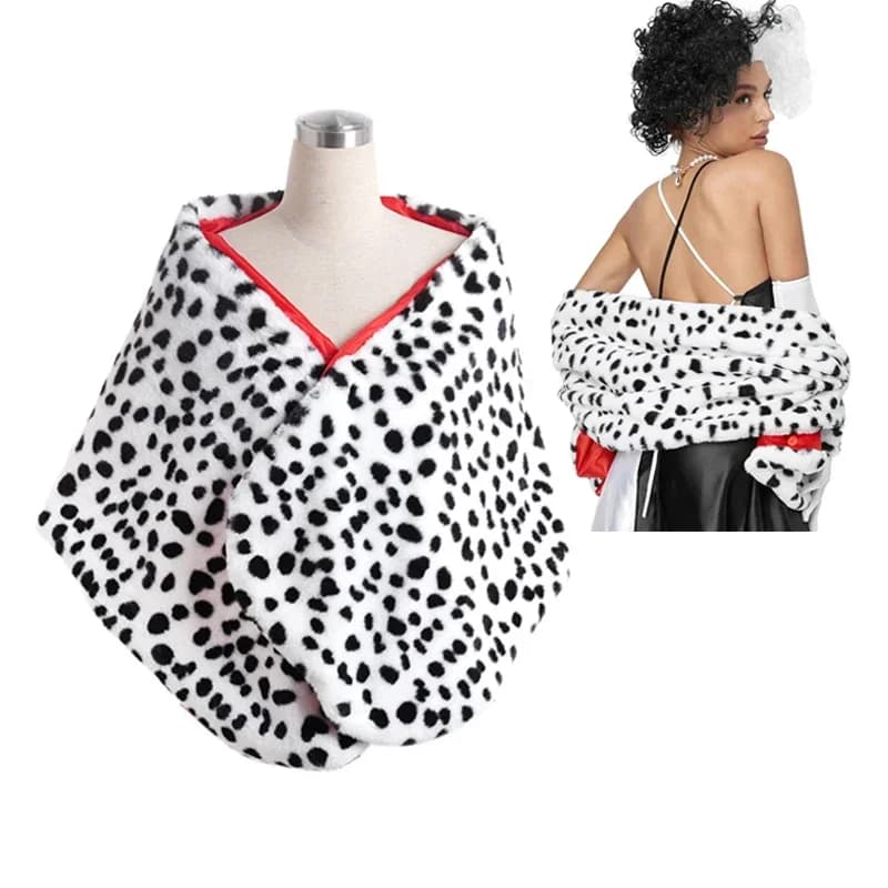 2026 Women's Cruella De Vil Short Zebra Print Cape Halloween Costume 1920-1950s Dressing Set