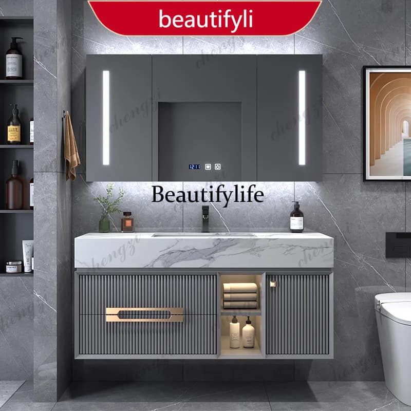 01A Light Mirror Luxury Bathroom Cabinet Storage Internal Washroom Shelf Bathroom Cabinet Vanity Salle De Bain Armoire Furniture