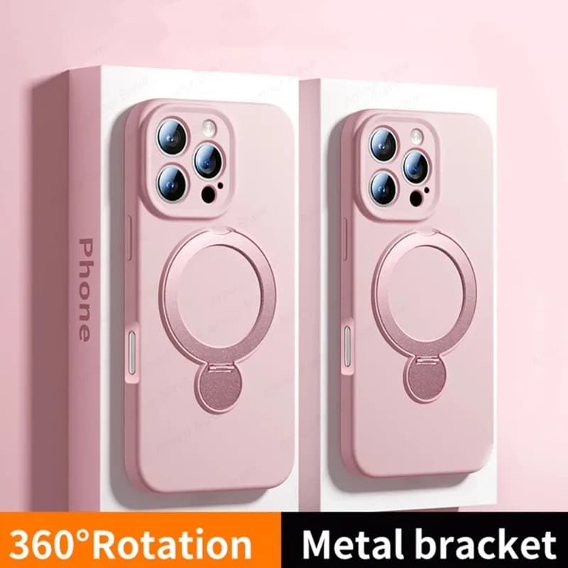 Custodia per telefono con staffa magnetica per iPhone Air 17 16 15 14 13 Pro Max per Magsafe Silicone liquido 360 ° Ruota la copertura del supporto ad anello in metallo