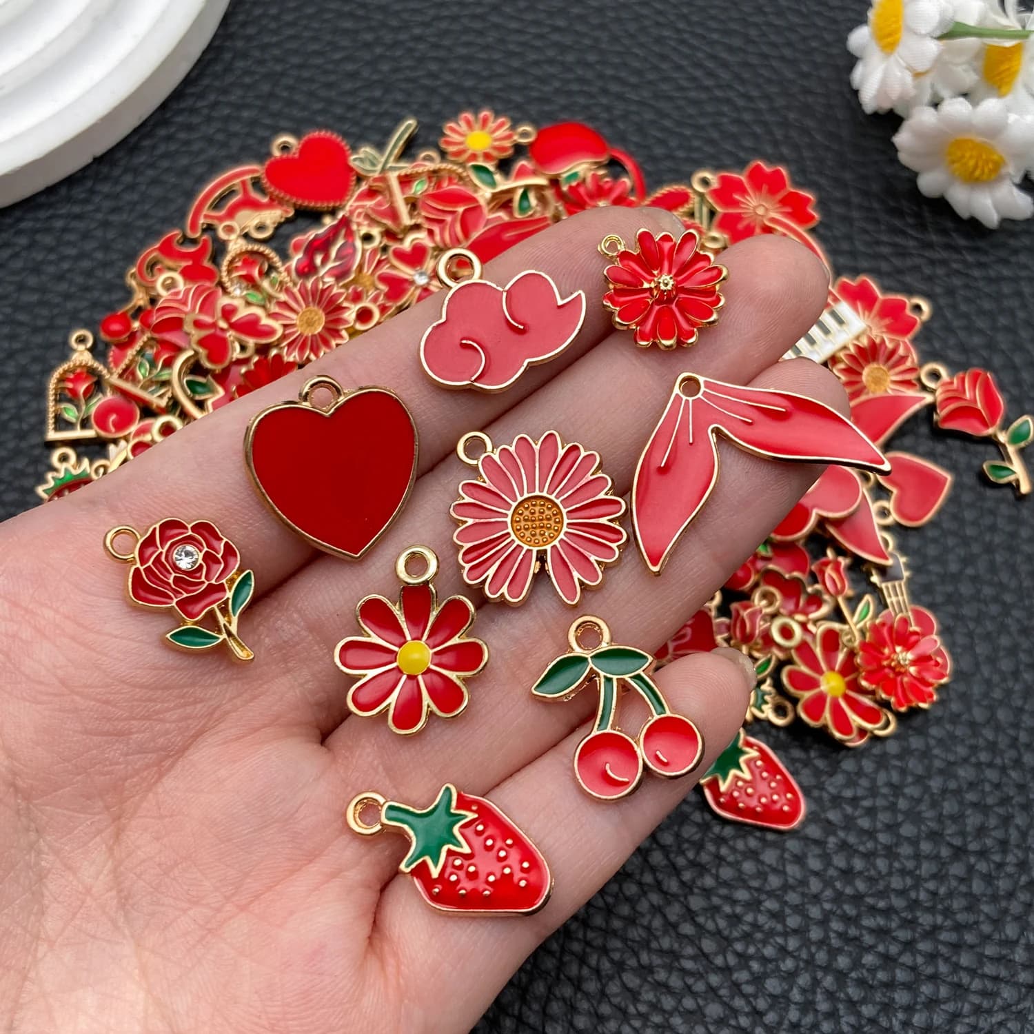 20/50/100pcs Bright Red Charm Assortment - DIY Craft Materials for Handmade Earrings, Bracelets, Necklaces & Keychain/Bag Access