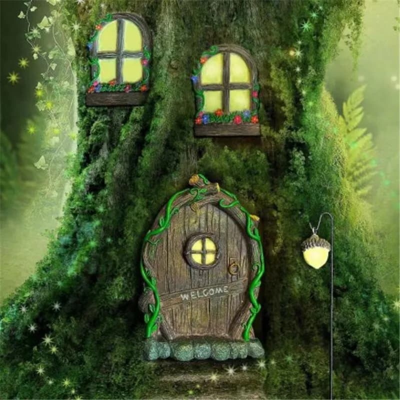 ‌ Set di finestre per case delle fate luminose: luce notturna stravagante per giardino e patio ‌