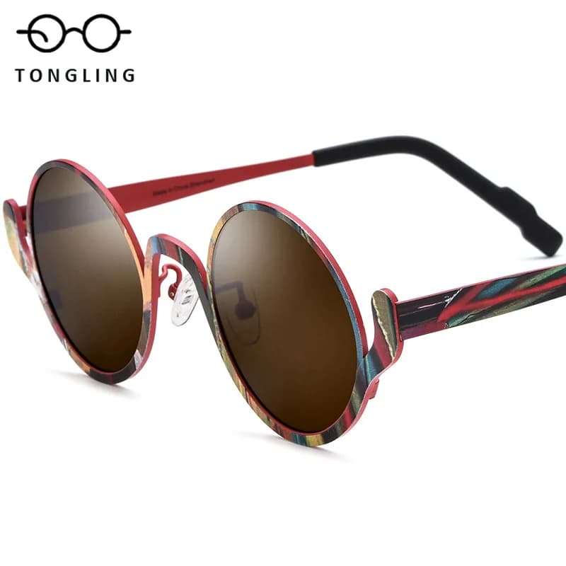 High-quality Men Two-Tone Personalized Pure Titanium Round Glasses Women Fashionable Unconventional Polarized Driving Sunglasses