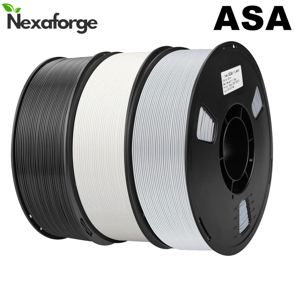 NEXAFORGE Filamento ASA 3KG 1.75mm Resistente ai Raggi UV e al Calore, Materiale per Stampante 3D per Uso Esterno, 3 Bobine da 1KG