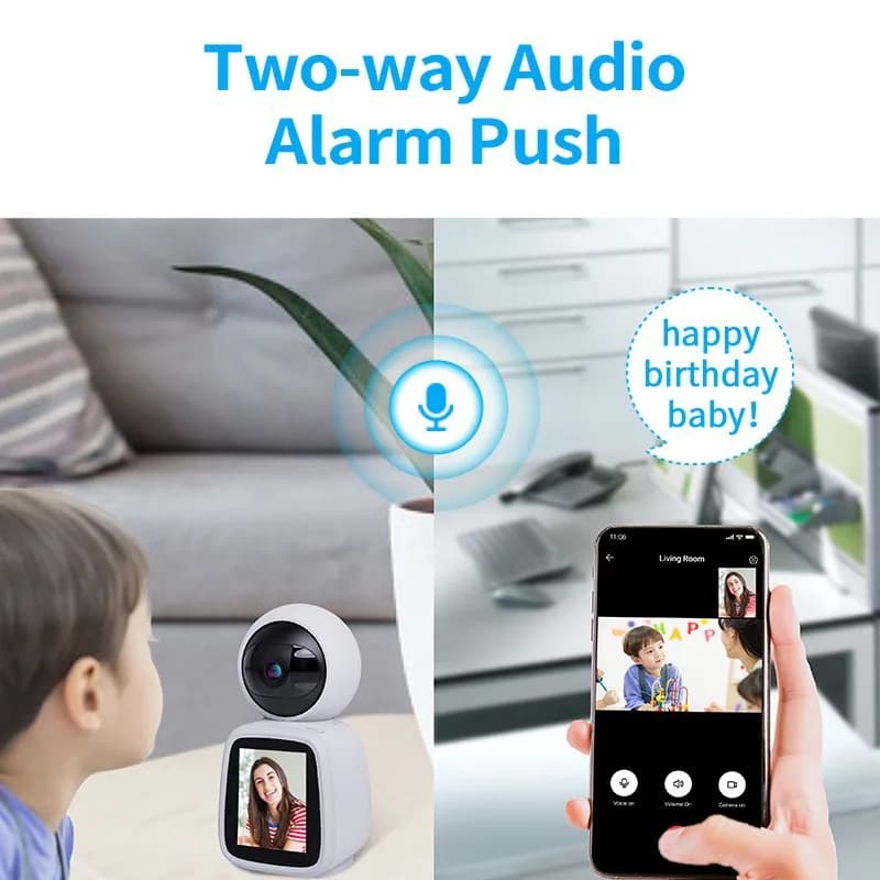 Telecamera IP Dome PTZ 2MP 1080P con Schermo IPS da 2,8 Pollici, App Tuya, Rilevamento Umanoide AI, Monitoraggio Bambini e Sicurezza Domestica