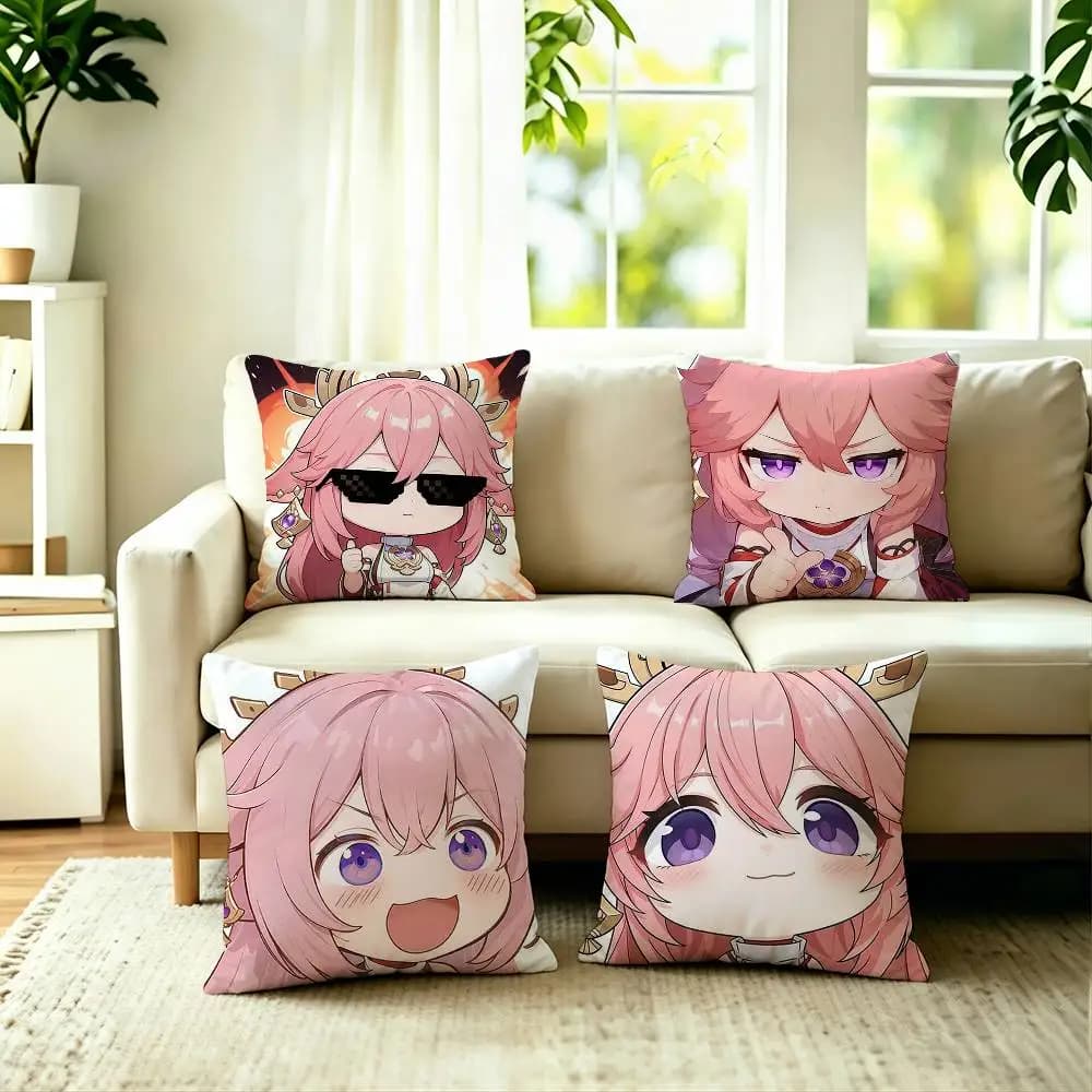 Game Character Yae Miko Pillow Case Square Double-Sided Sofa Cushion Cover Bedroom Bedside Pillow