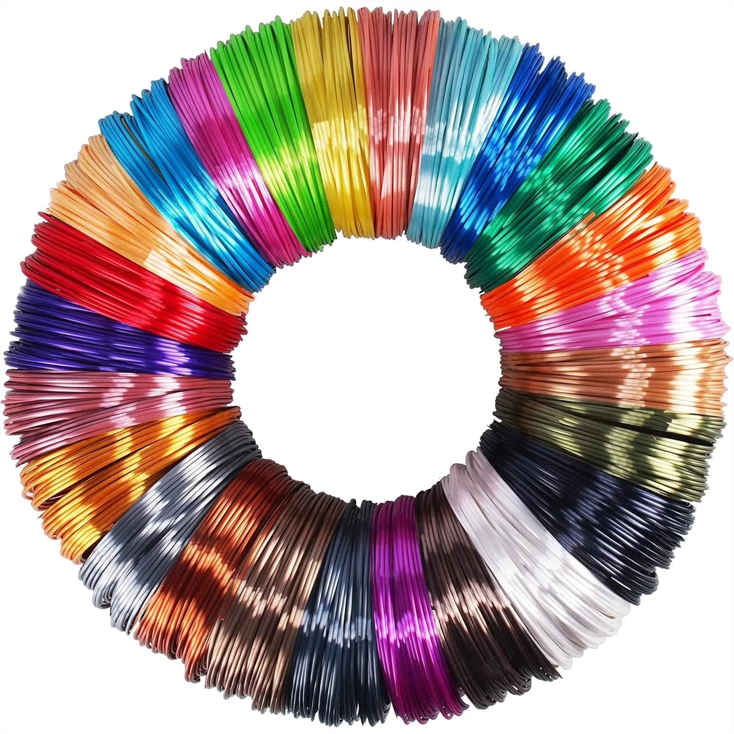 Confezione Campione Filamento PLA Effetto Seta Lucido, 25 Colori da 4m Ciascuno, Totale 100m, per Stampante e Penna 3D, con Protezioni per le Dita