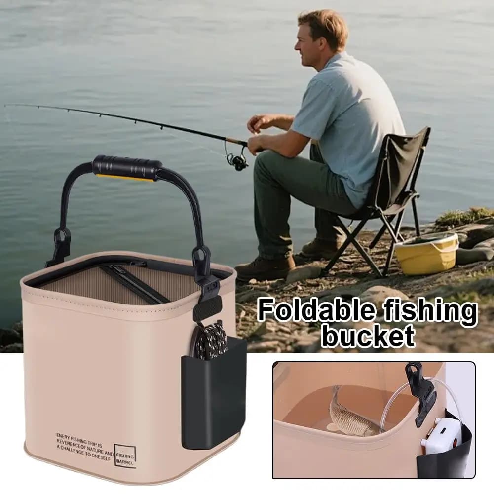 Foldable Handheld Fishing Bucket Multifunctional Live Fish Box Portable Water Bucket Fishing Lure Storage Container Outdoor Wild
