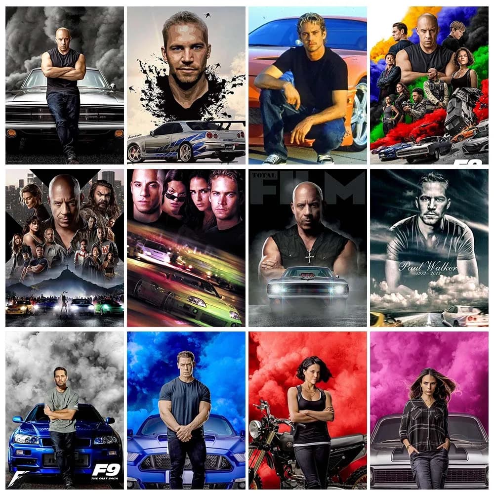 Film classico Veloce e furioso 10 diamanti strass pittura arte Paul Walker e auto trapano quadrato completo punto croce decorazioni per la casa