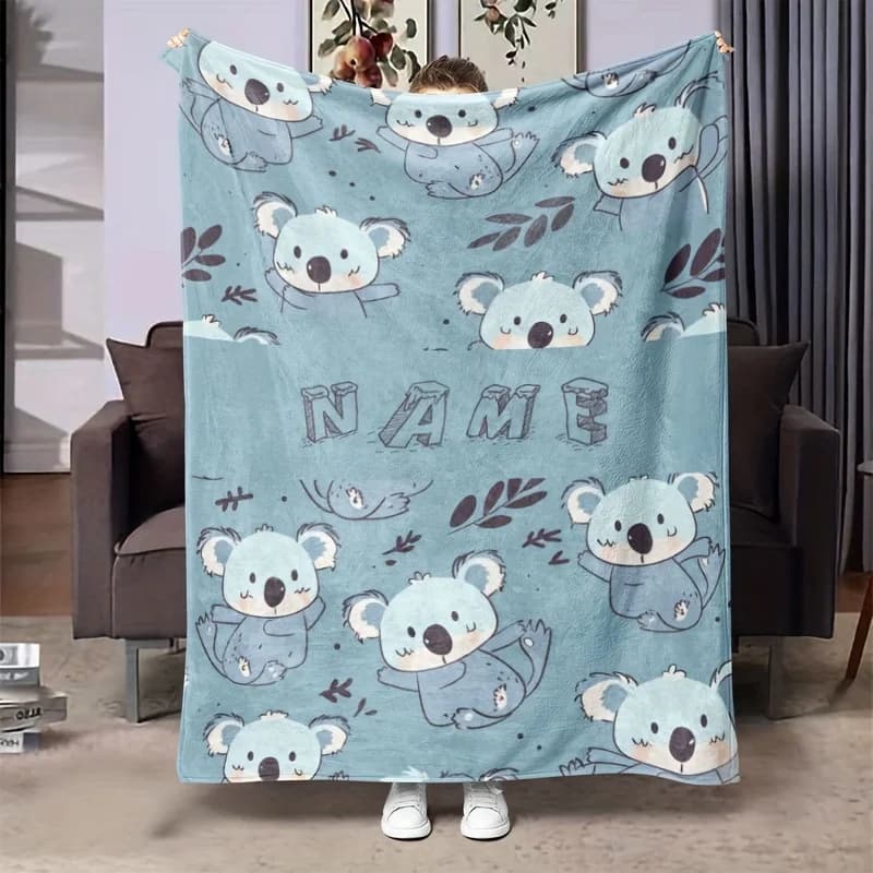 Personalized cute cartoon koala pattern flannel blanket - Soft and warm blanket suitable for all seasons