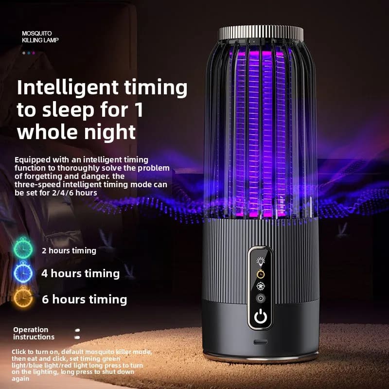 Lampada Antizanzare Ricaricabile 2-in-1, Luce Portatile per Campeggio, UV con Shock Elettrico, Timer Intelligente, Sicura per Casa, Campeggio e Bambini