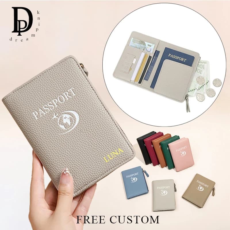 Customized PU Leather Women's RFID Passport, Luxury Multifunction Wallet, Card Holder and Carry Bag for Business Travel
