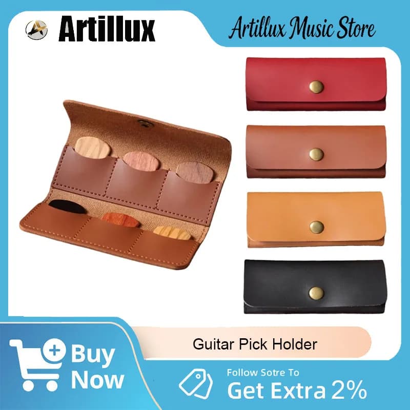 Porta Plettri per Chitarra Artillux, Nuovo in 4 Colori, Custodia in Pelle PU con 6 Scomparti per Amanti della Musica e Principianti