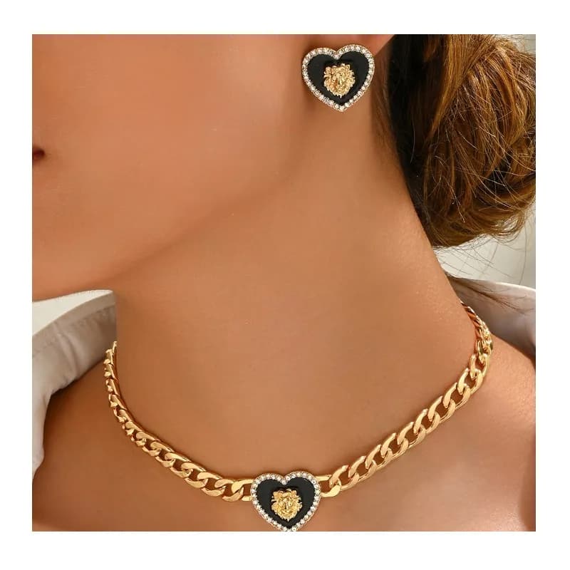 Set di Orecchini a Catena Cubana Wind per Donna, Orecchini a Perno Personalizzati con Design Leone e Diamanti, Collana Lunga