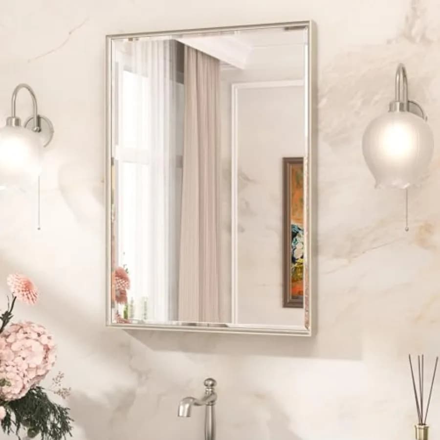 Specchio 22 x 30 Pollici con Cornice Smussata, Specchio da Bagno in Vetro Temperato Infrangibile per Camera da Letto Moderna, Ingresso, Soggiorno