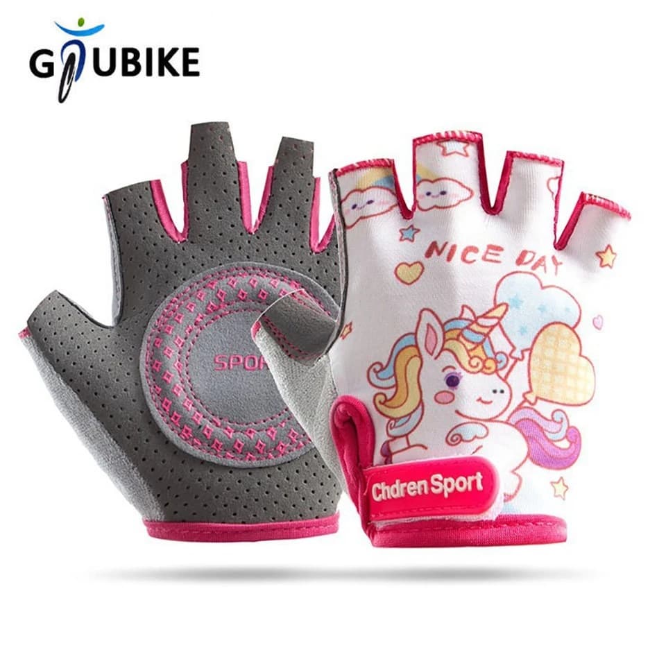 GTUBIKE 1 pair of anti-slip cycling gloves for children, half-tip light and breathable bike gloves, shockproof protective