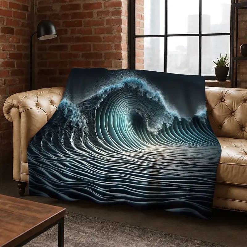 Coperta in flanella con scenario di onde del mare blu, morbida e calda, per camera da letto, soggiorno, letto, viaggi, campeggio, picnic, regalo per bambini
