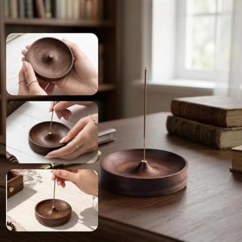 Black Walnut Solid Wood Incense Holder Stick Handmade Tea Ceremony Round Incense Burner Agarwood Tray Holder Home Decoration