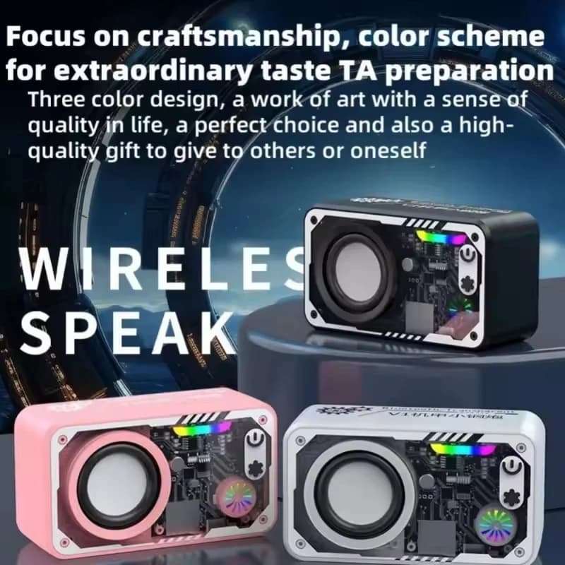 Transparent Mecha V1 Wireless Bluetooth 5.3 Speaker Sound Light Rhythm Subwoofer Stereo Outdoor Portable Speaker Support TF Card