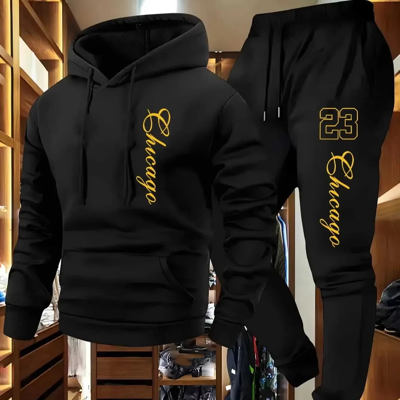 New Fashion Print 23 Men's long-sleeved hooded two-piece set casual and fashionable sportswear men's sportswear set Tops