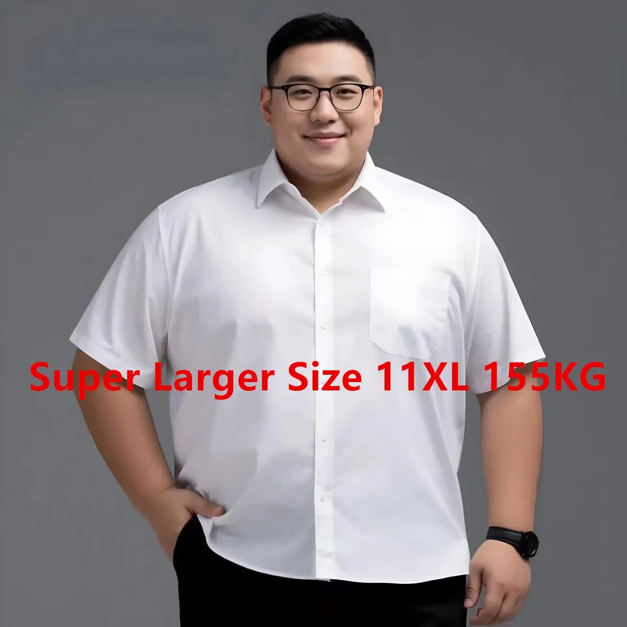Men's oversize 150KG 155KG summer short sleeve shirt in white twill for office, parties, weddings, men's wear 11XL 10XL 9XL