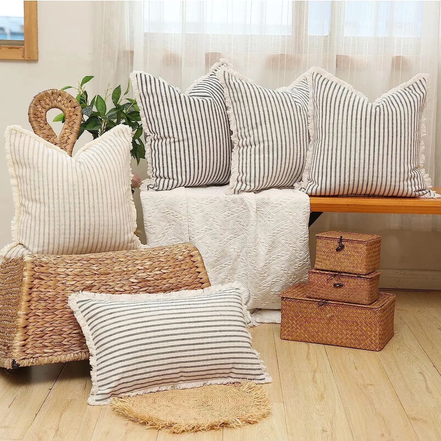 30x50/40x40/45x45/50x50cm Yarn-Dyed Striped Pillow Case Cushion Cover Square Soft Living Room Sofa Decoration Throw Pillowcases