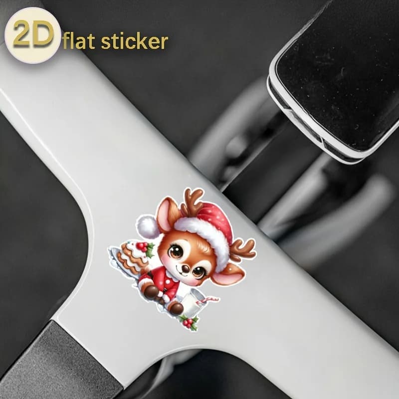 6pcs Christmas Cute Reindeer Vinyl Sticker Waterproof UV Resistant Bike Helmet Water Bottle Laptop Decor Holiday Gift