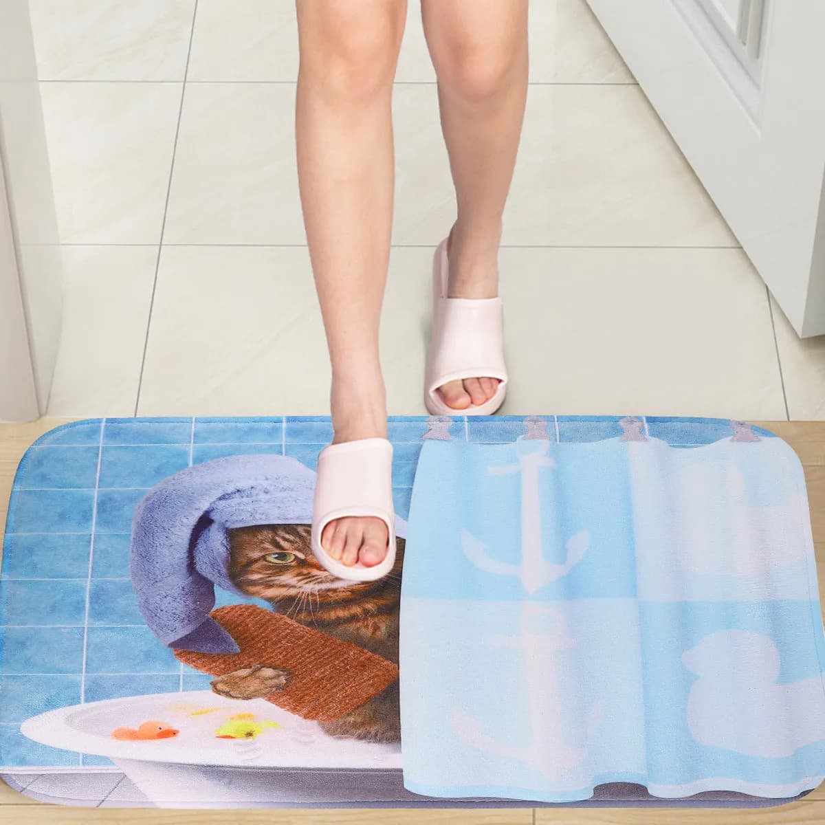 1 tappetino antiscivolo con motivo divertente a forma di gatto, per cucina, bagno, soggiorno, ingresso, tappetino decorativo da terra