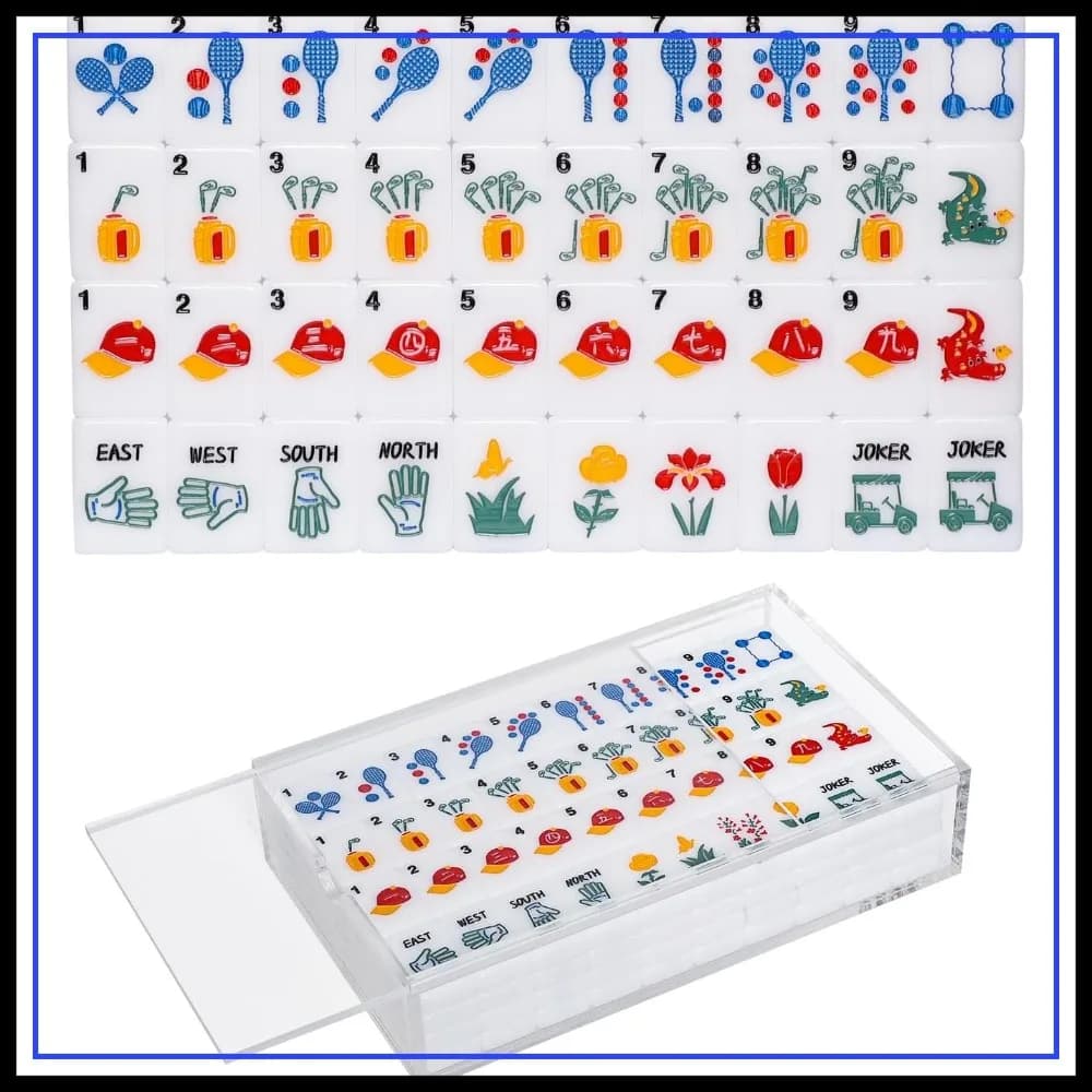 Set di 160 Tessere Mahjong Incise in Acrilico con Scatola Trasparente, Accessori per il Gioco del Mahjong Americano