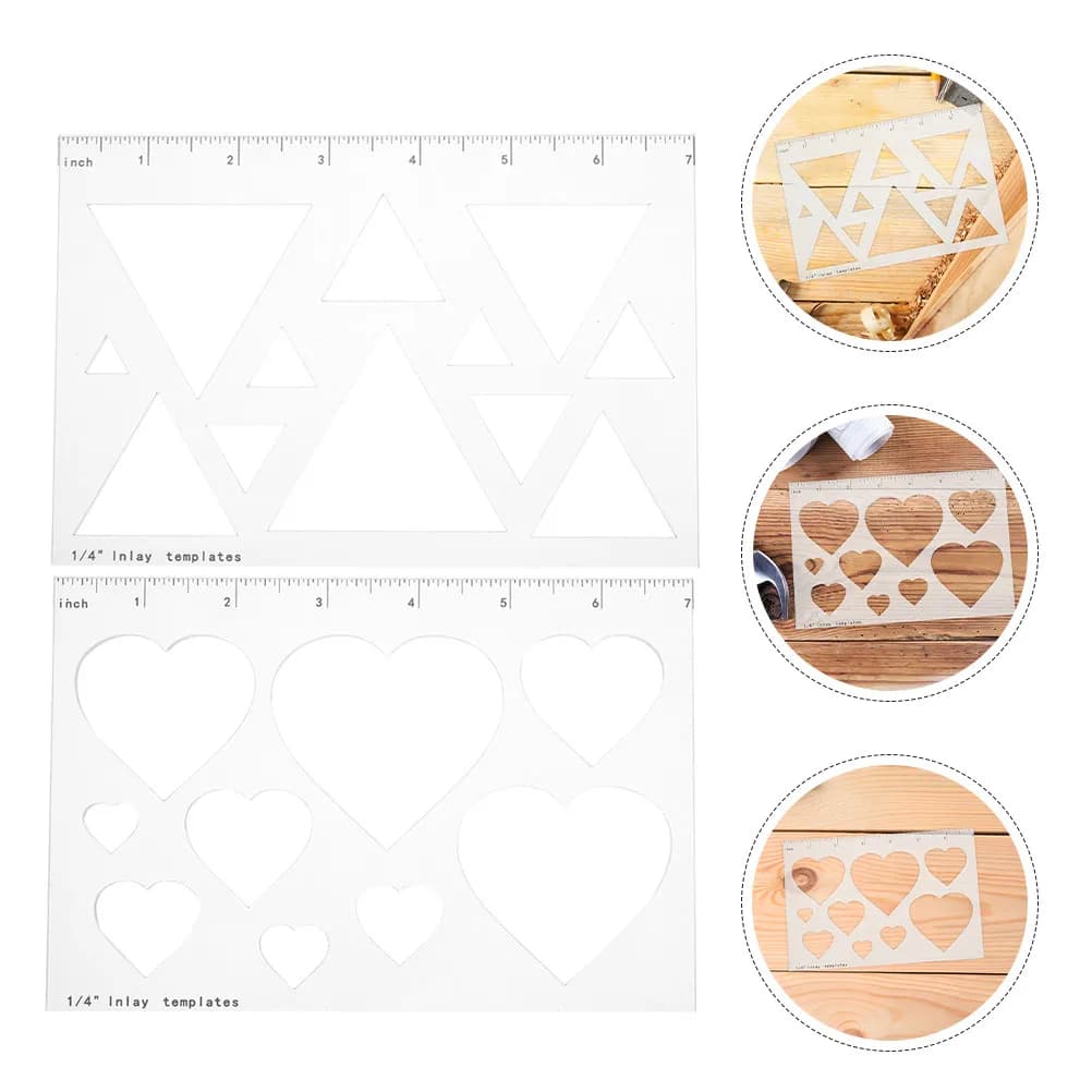 2pcs Acrylic Woodworking Cutting Guide Board Router Template For Inlay Slotting Decorative Patterns Heart Triangle Shapes
